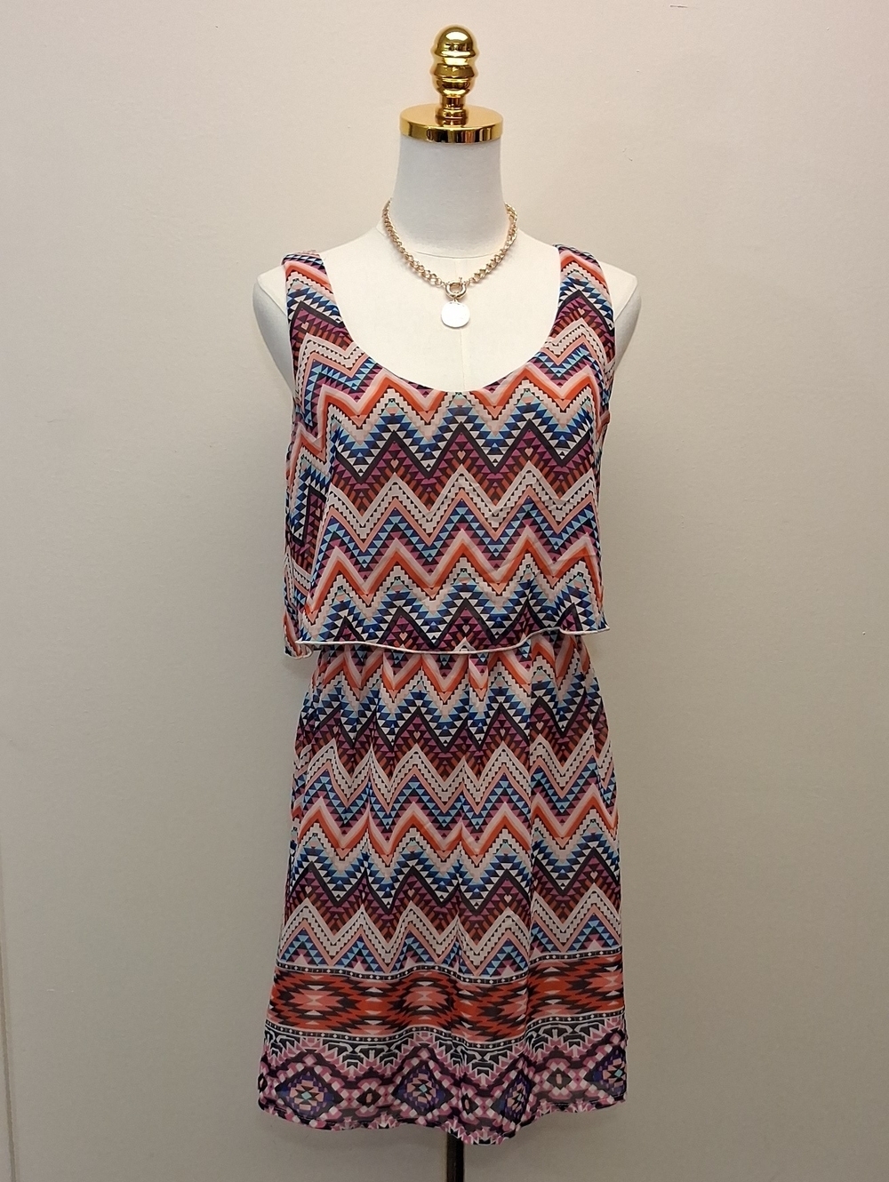 Speechless Chevron Print Fit & Flare Dress Pink Navy Size Medium